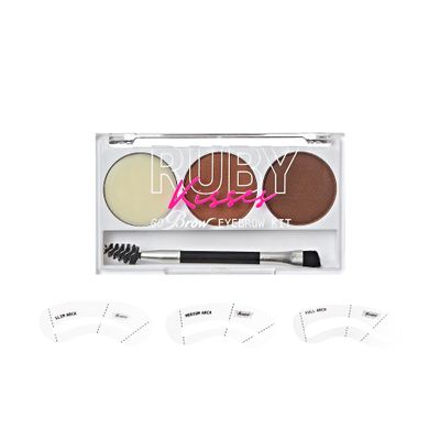 Ruby Kisses Go Brow Eyebrow Kit, Dual Shade Powder & Wax, Includes 3 Stencils, Perfect for Shaping & Defining, Natural Brow Look, Ideal for Sparse Brows