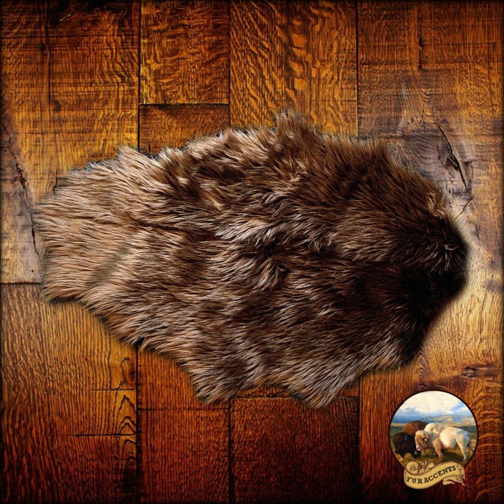 Dark Brown Beaver Skin Pelt Rug - Luxury Faux Fur - Unique OOAK Accent Throw Rug - Fur Accents Original - USA (60" Long)