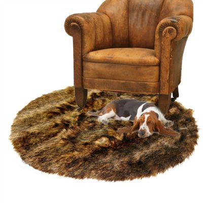 Golden Brown Wolf Area Rug - Round - Luxury Shag Faux Fur -Wolf - Coyote - Bear Skin - Fur Accents Original Designer Area Rug (60" Diameter)