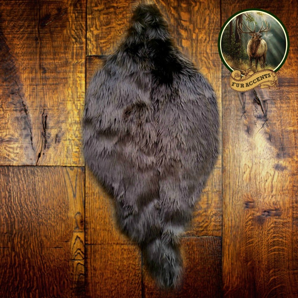 Dark Brown Beaver Skin Pelt Rug - Luxury Faux Fur - Unique OOAK Accent Throw Rug - Fur Accents Original - USA (30" Long)