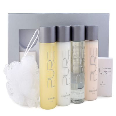 Pure by Gloss Gift Set  Fresh Lemon Scent  for All Hair and Skin Types  With Shampoo [8.5oz], Conditioner [8.5oz], Body Wash [8.5oz], Body Lotion [8.5oz], Body Bar [4oz], & Loofah  Cruelty Free