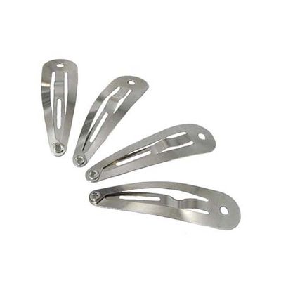 100 Snap Hair Clips - Silver Metal Tear Drop Shape with Hole - 40mm