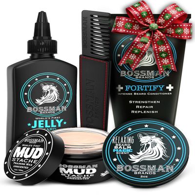 Bossman Complete Beard Kit Men's Beard Oil Jelly, Fortifying Shower Conditioner, Balm, Mustache Wax & Comb Beard Softener & Grooming Care Men Gift Set (Magic Scent)