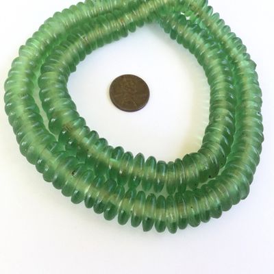African Krobo annular Lt Mint powderglass Trade Beads