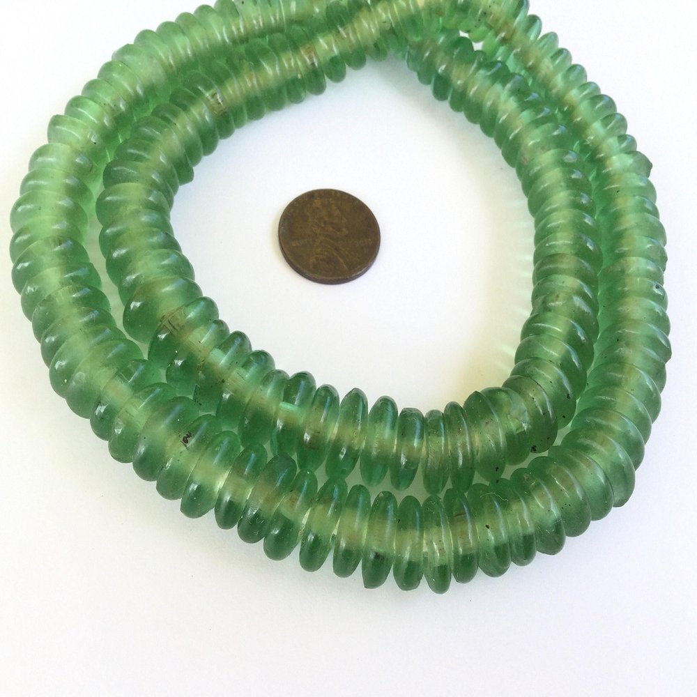 African Krobo annular Lt Mint powderglass Trade Beads