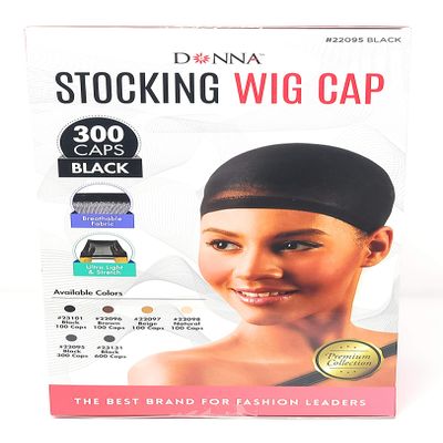 DONNA 300 Wig Caps, Black, Bulk Pack
