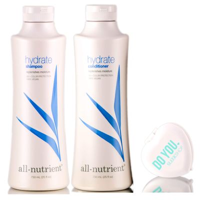 All Nutrient Hydrate Shampoo & Conditioner DUO Set, replenishes moisture (with Sleek Compact Mirror) (25 oz / 750ml Large DUO Kit)