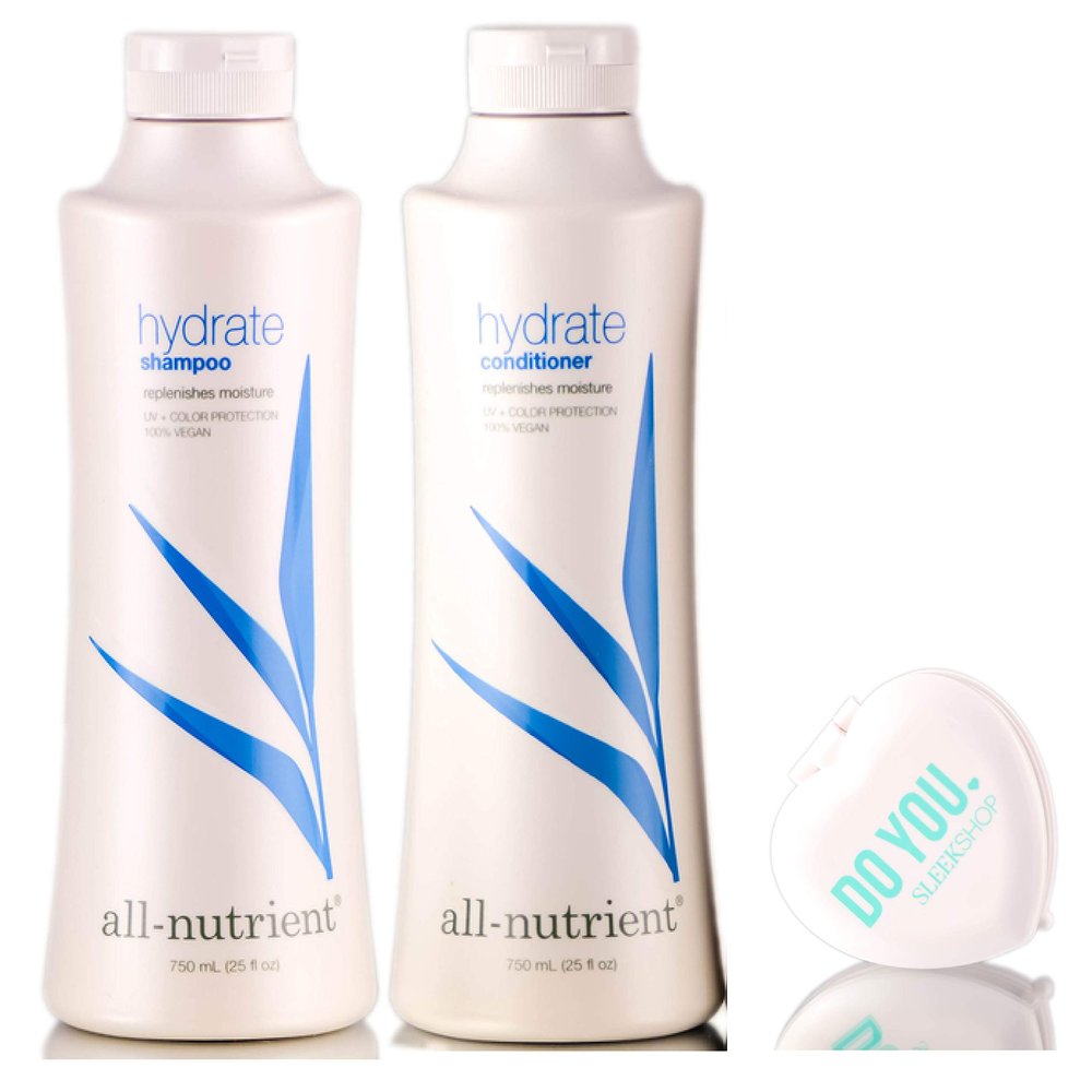 All Nutrient Hydrate Shampoo & Conditioner DUO Set, replenishes moisture (with Sleek Compact Mirror) (25 oz / 750ml Large DUO Kit)