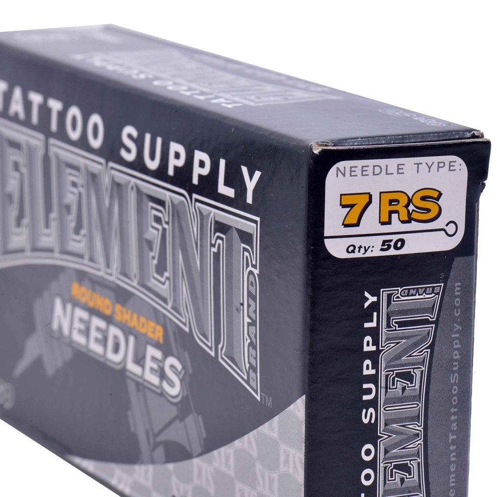 Element Tattoo Supply 7RS Tattoo Needles Long Bar Round Shader Box Of 50 Long Taper Loose Grouping Smooth Shading Disposable Sterile Stainless Steel Needles For Coil Tattoo Machines