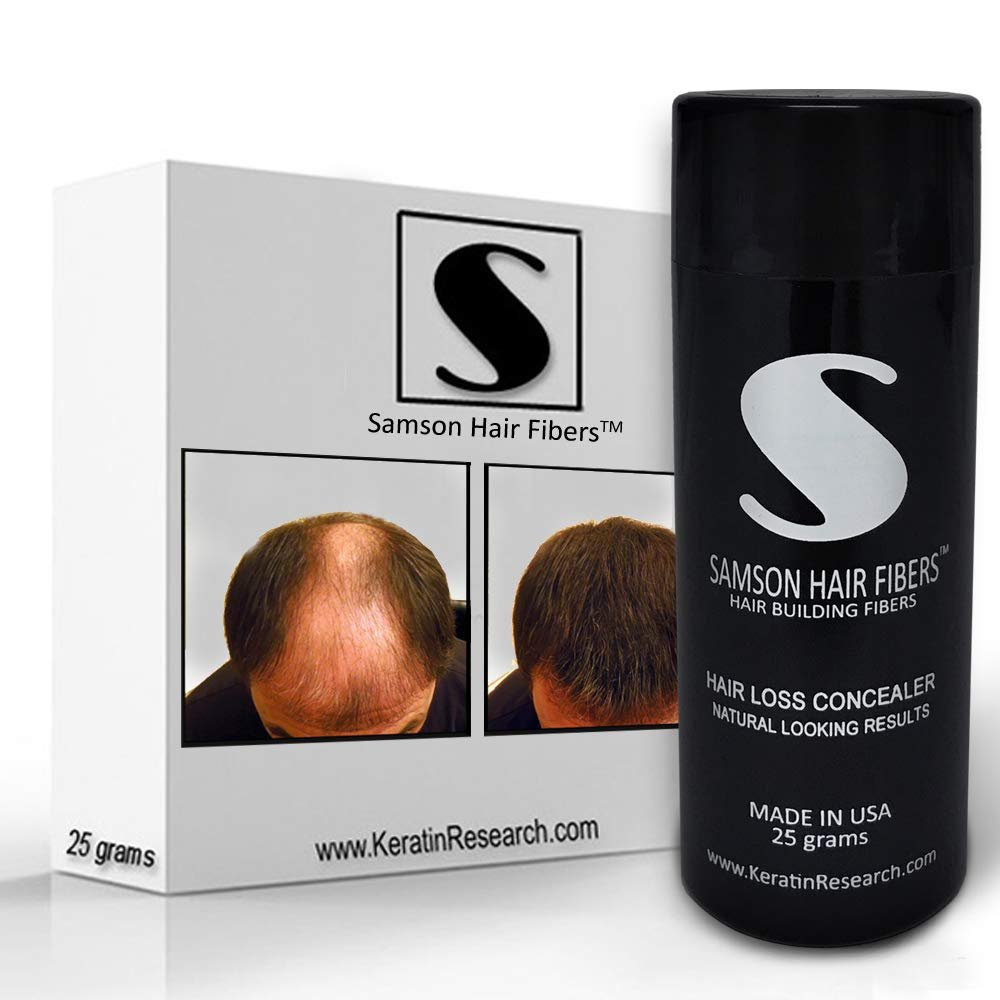 Samson Hair Fibers for Thinning Hair - 100% Undetectable Natural Formula - Completely Conceals Hair Loss in Seconds. Covers bald spots. Thicken your hair instantly - 25 Gram Container (BLACK)