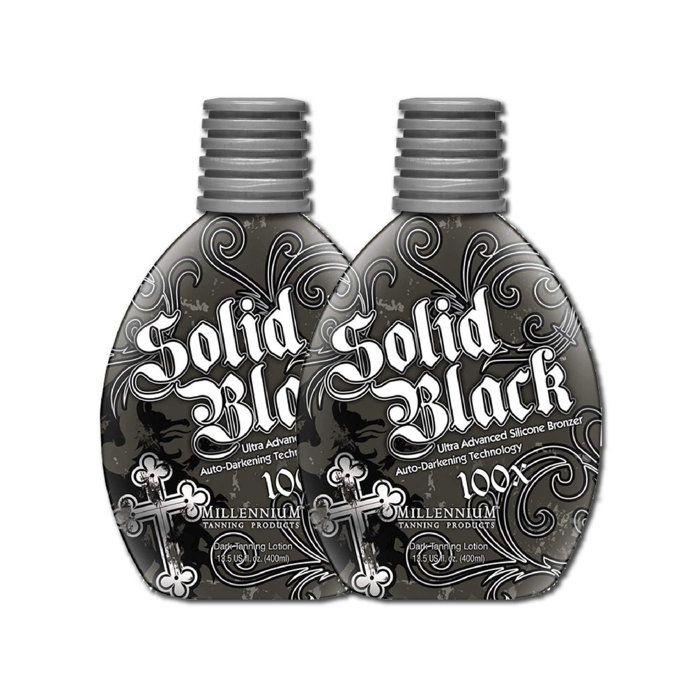 2 PACK Millennium Tanning SOLID BLACK 100X Dark Tanning Lotion Indoor Outdoor Tan Enhancing Silicone Bronzer Tanning Bed Lotion 13.5 Fl oz (400 ml)
