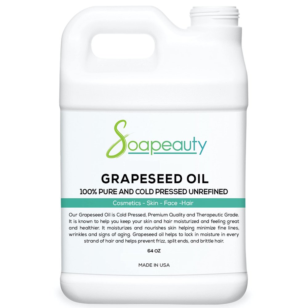 GRAPESEED OIL Cold Pressed Unrefined | 100% Natural Available in Bulk | Carrier for Essential Oils, Face, Skin, Hair Moisturizer, Soap Making | 64 OZ
