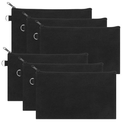 Aspire 6-Pack Canvas Makeup Bags, Blank Cotton Zipper Bags for DIY Craft, 7-3/4 x 4-1/2 Inch (Black)