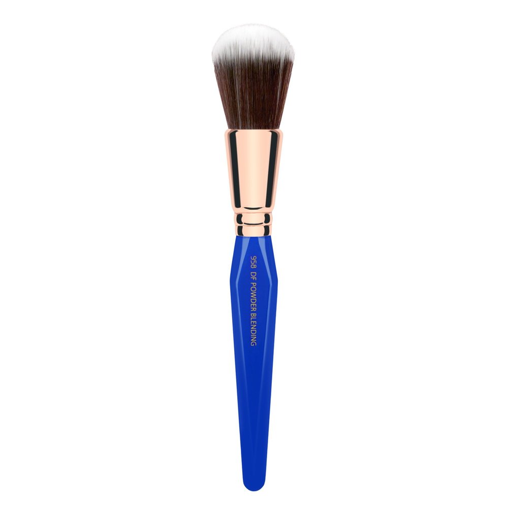 Bdellium Tools Professional Makeup Brush - Golden Triangle 958 Duo Fibre Powder Blending - With All Vegan and Soft Synthetic Fibers, For Blending Powder (Blue, 1pc)