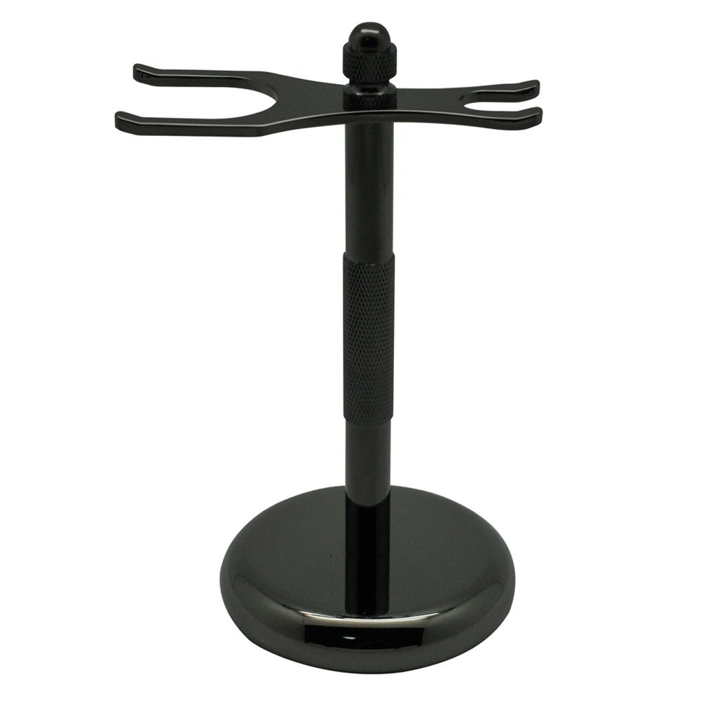 Art Designed Shaving Brush and Razor Stand Holder Black Finish Fits Various Brush