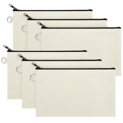 Aspire 6-Pack Canvas Makeup Bags, Blank Cotton Zipper Bags for DIY Craft, 7-3/4 x 4-1/2 Inch (Natural)