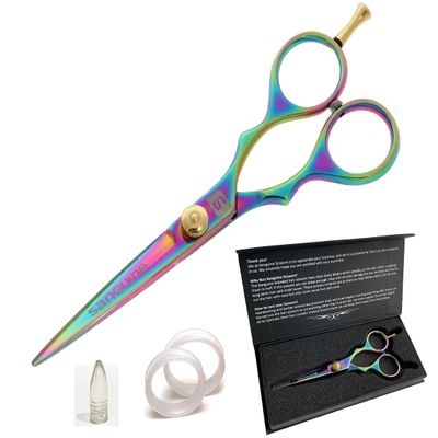 Hair Scissors for all Hair Types, 5.5 inch, Presentation Case & Tip Protector. Suitable for Hairdressers, Barbers, Professionals, Personal Use and for Beard or Moustache Trimming. Titanium