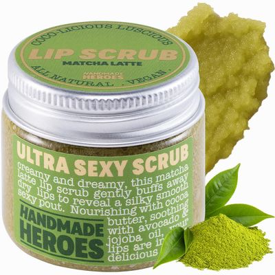 Handmade Heroes Matcha Latte Lip Scrub 1oz 100% Natural Vegan Skin Care Deep Conditioning Lip Scrub for Dry Lips with Jojoba Oil Avocado Oil - Natural Lightening Lip Exfoliator & Lip Plumper