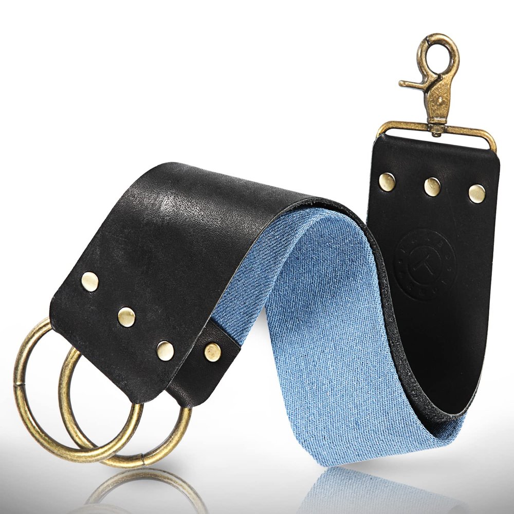 Naked Armor Straight Razor Leather Strop - 2.5" x 15" Cow Leather Razor Blade Sharpener with Brass Hooks, Black