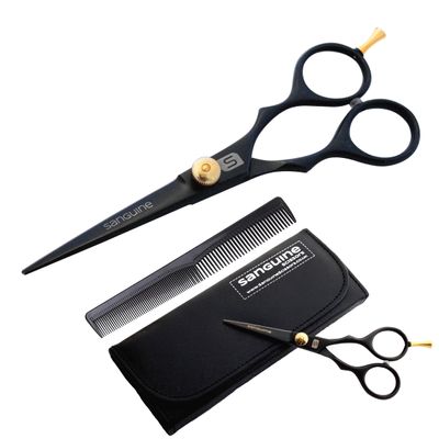 Sanguine Hair Scissors for all Hair Types, 5.5 inch, with Presentation Case & Tip Protector. Suitable for Hairdressers, Barbers, Professionals, Personal Use and for Beard or Moustache Trimming