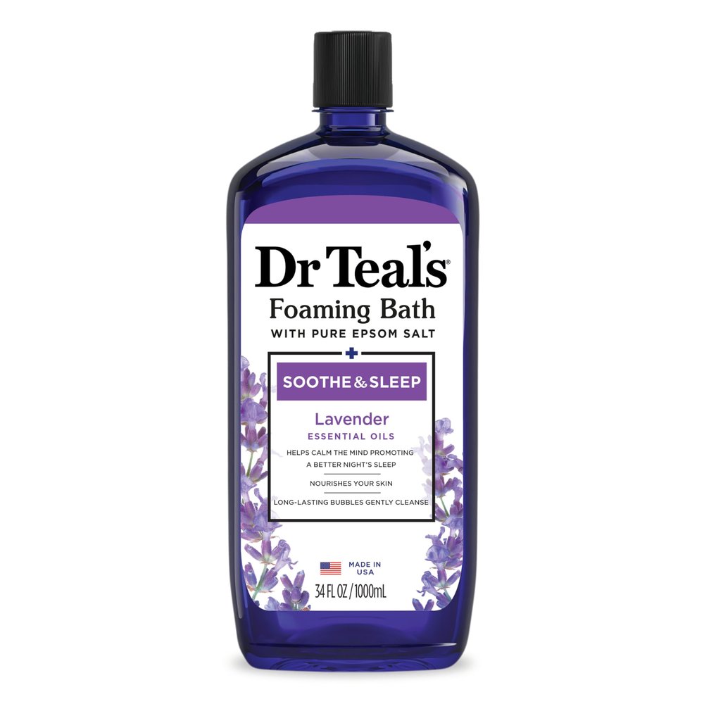 Dr Teal's Foaming Bath with Pure Epsom Salt, Soothe & Sleep with Lavender, 34 fl oz