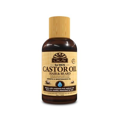 OKAY MEN Castor Oil Beard & Hair Oil - Beard Health Oil Treatment for Men, Moisturizer for Soft Hair with Natural Ingredients, Hexane Free - 4 oz (Pack of 1)