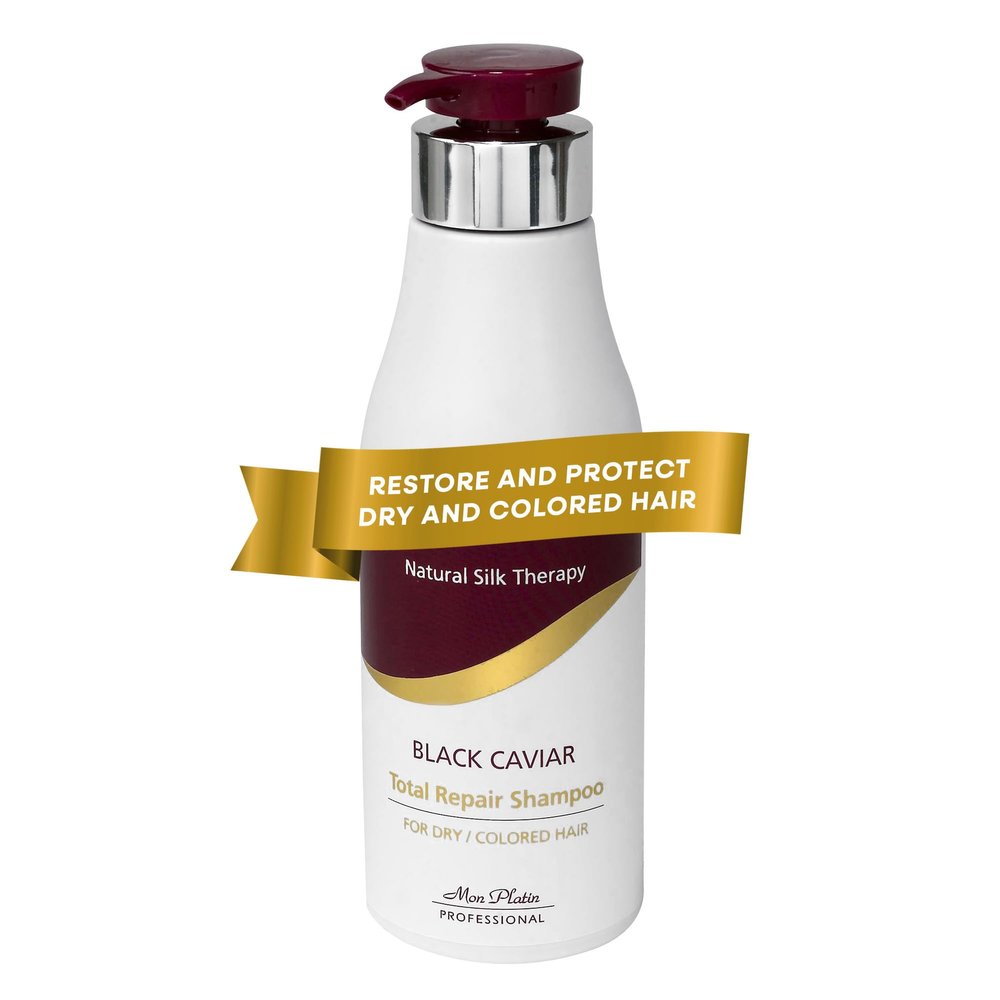 Mon Platin Total Repair Shampoo for Dry and Damaged Hair, Paraben-Free, Color Safe Shampoo for Enhanced Shine and Protection, Enriched with Black Caviar for Dry Colored Hair, 500ml