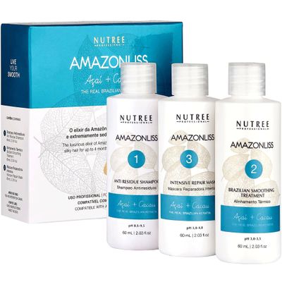 Amazonliss Keratin Hair Straightening Treatment  Home Use Brazilian Blowout Kit  Keratin Treatment Formaldehyde Free  Keratina para Alisar el Pelo, Anti-Frizz, Shine - 2.03 Fl Oz