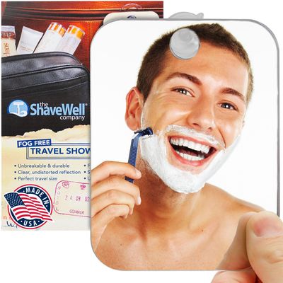 Shave Well Travel Anti-Fog Shaving Mirror | Portable Fogless Hanging Bathroom Shower Mirror with Handheld Option for Men and Women | Includes Long-Lasting Reusable Suction for Wall