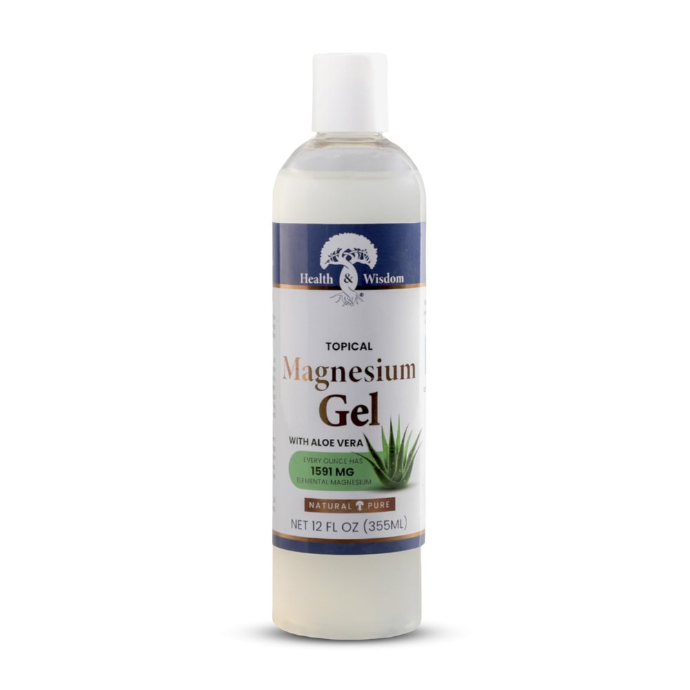 Health and Wisdom Pure Magnesium Gel with Seaweed Extract and Aloe Vera - Topical Muscle & Joint Relief- Natural and Pure Skin & Scalp Moisturizing - Enhanced Absorption - 12 Fl oz