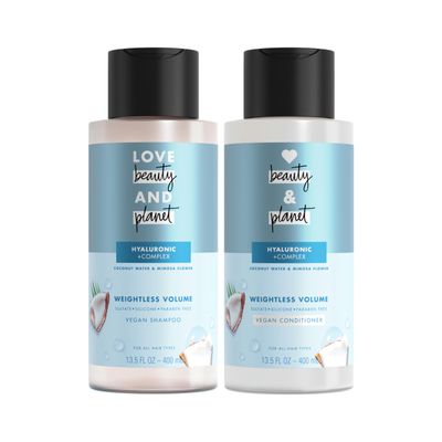 Love Beauty And Planet Volume and Bounty Thickening Shampoo and Conditioner For Hair Volume and Fine Hair Care Coconut Water & Mimosa Flower, Paraben Free, Silicone Free, and Vegan 13.5 oz 2 count