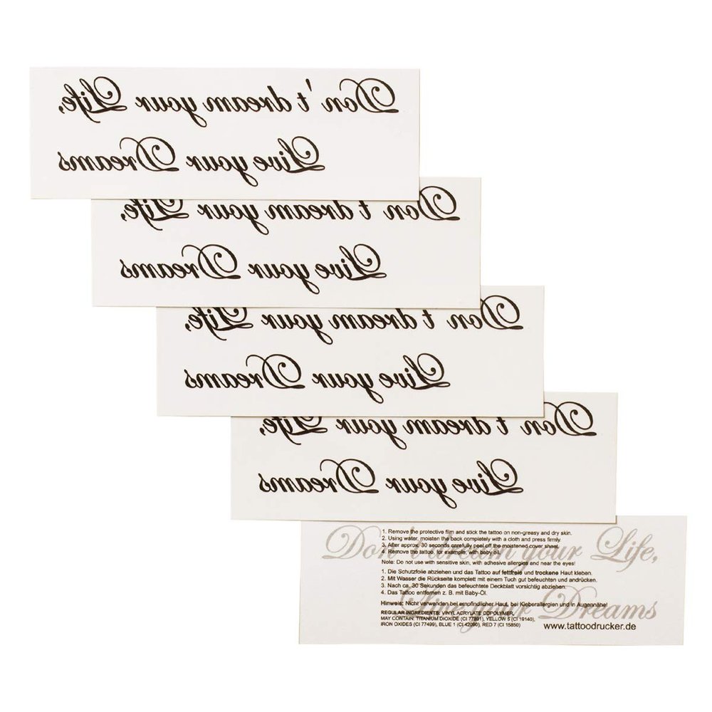 10 x Don't dream your life, Live your Dreams - Black Temporary Body Tattoo Lettering (10)