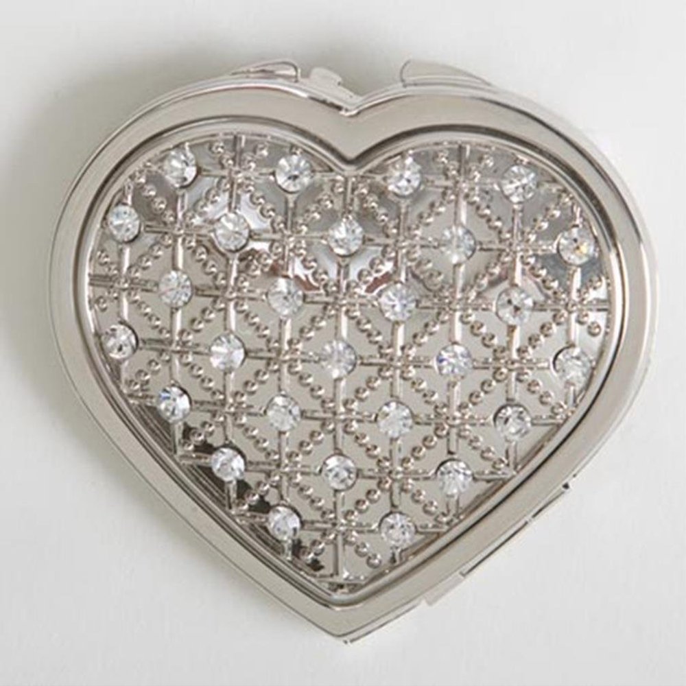 1Home Heart Compact w/Crystals NP 2 3/8" Magnifying Mirror