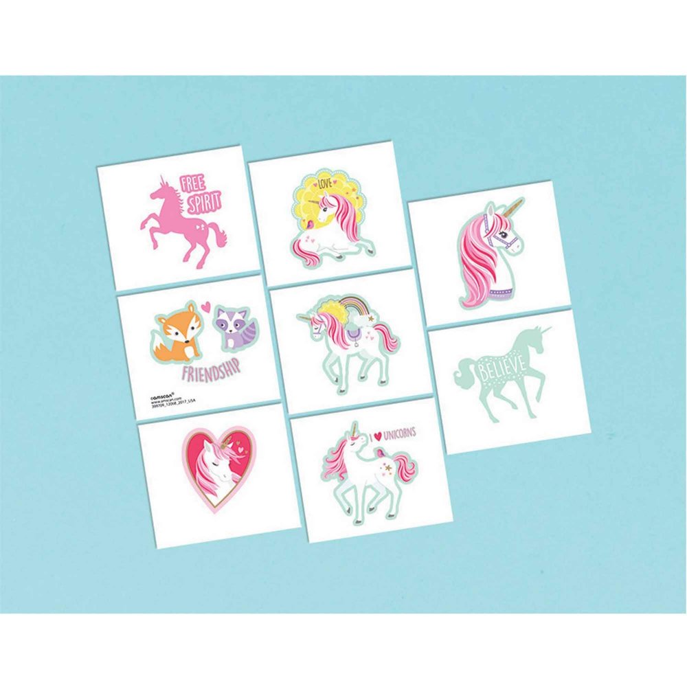 Easy-to-Apply Magical Unicorn Tattoos Temporary Tattoo Favors - 2" x 1.75" (8 Count) - Perfect Party Favor for Unicorn Fans