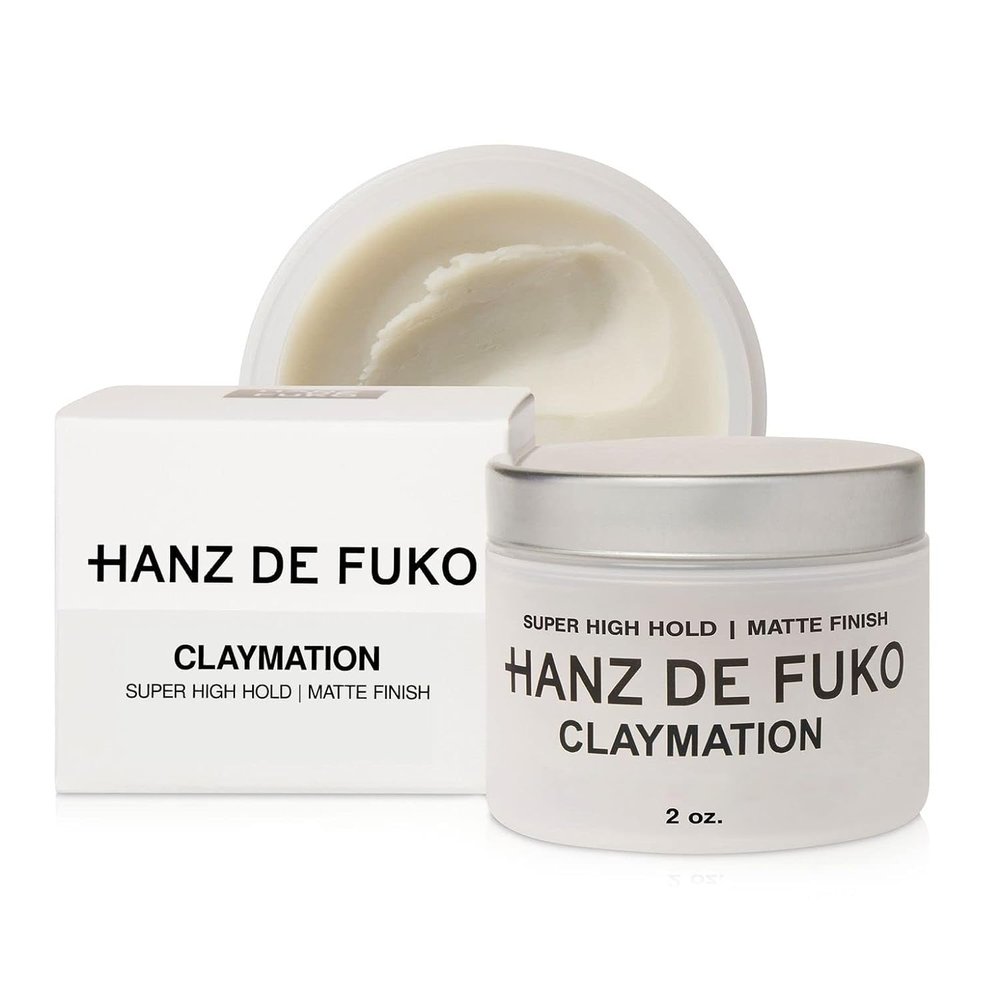 Hanz de Fuko Claymation  Premium Mens Hair Styling Clay for a Super High Hold, Matte Finish  Clay & Wax Hybrid, Ideal Texture Product for Straight, Wavy and Thick Hair Types  2 oz, Travel Size