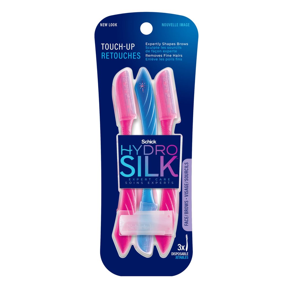 Schick Hydro Silk Touch-Up Dermaplaning Tool with Precision Eyebrow Cover, 3ct | Dermaplane Razor, Face Razors for Women, Peach Fuzz Remover | Beauty Stocking Stuffer