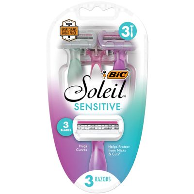 BIC Soleil Sensitive Women's Disposable Razors, 3 Blades With Moisture Strip For a Silky Smooth Shave, 6 Piece Razor Set