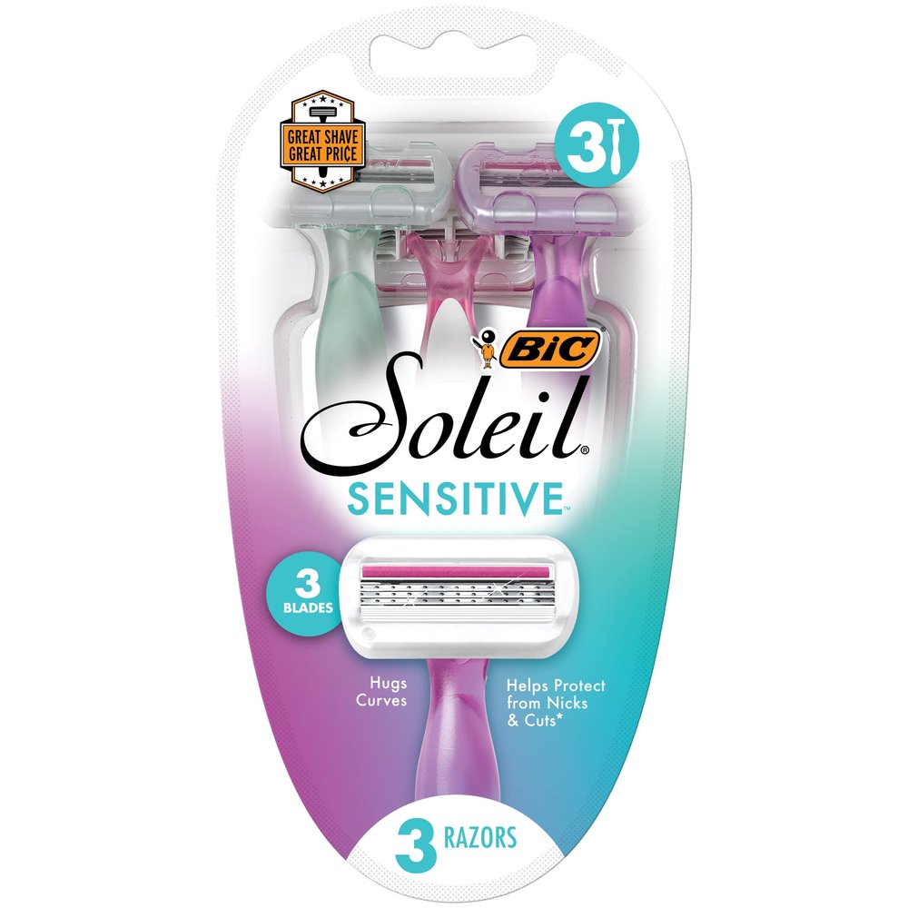 BIC Soleil Sensitive Women's Disposable Razors, 3 Blades With Moisture Strip For a Silky Smooth Shave, 6 Piece Razor Set