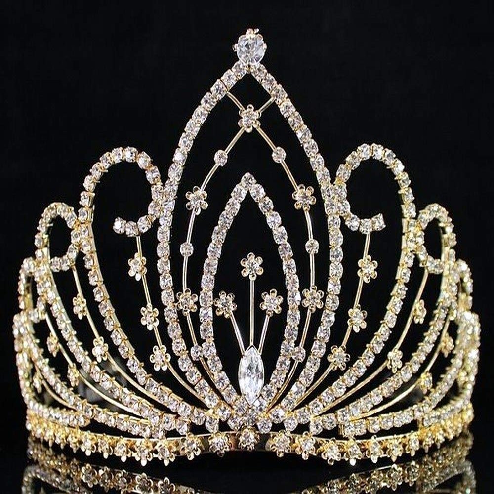 Blossom Pageant Rhinestone Crystal Metal Tiara Crown With Hair Combs Bridal Prom T1294 (Gold)