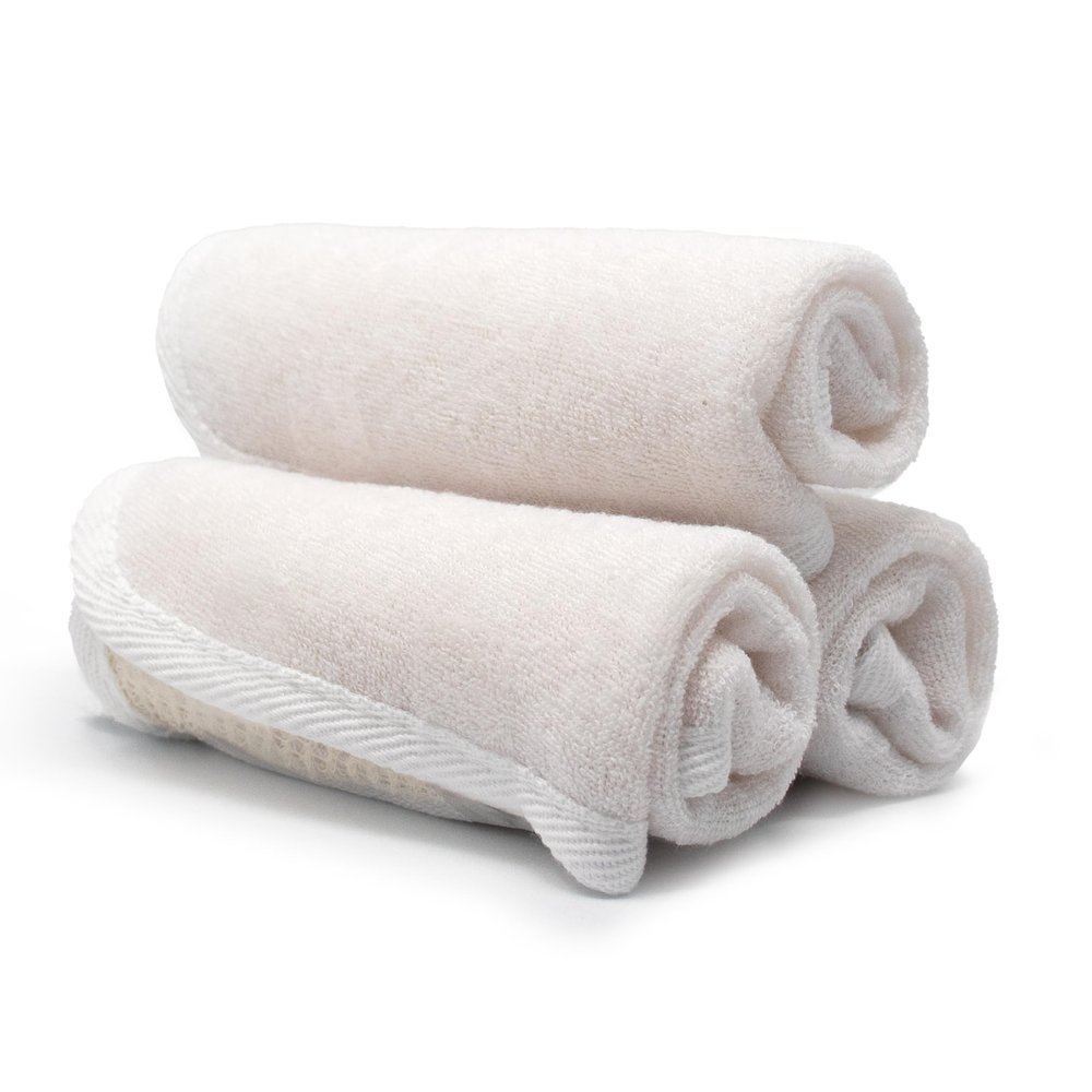 PARADISO Evriholder Soft-Weave Exfoliating Wash Cloths Dual-Textured for Face and Body, Pack of 3, White