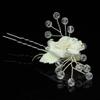 1 White Fabric Flower With Rhinestones And Beads Bridal Wedding Hair Pin view 1