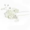 1 White Fabric Flower With Rhinestones And Beads Bridal Wedding Hair Pin view 4