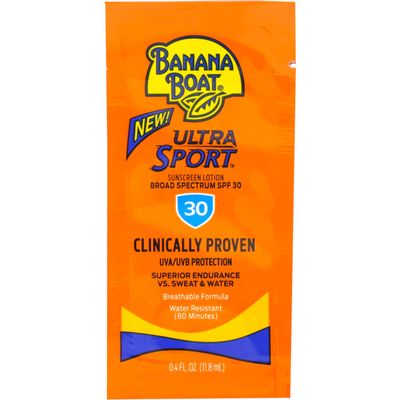 Banana Boat Sport Sunscreen, SPF 30 Protection Lotion, Travel Packets, 0.4 Fl Oz (Pack of 12)