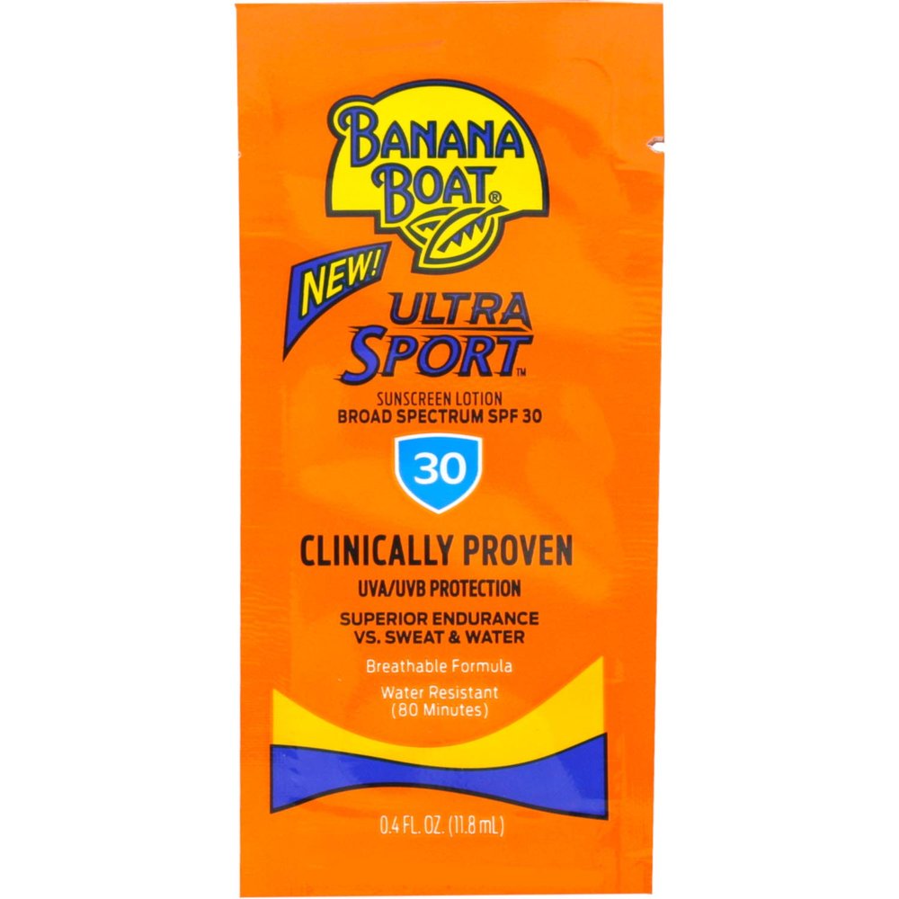 Banana Boat Sport Sunscreen, SPF 30 Protection Lotion, Travel Packets, 0.4 Fl Oz (Pack of 12)