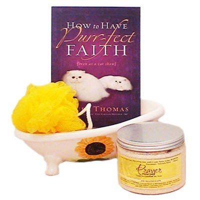 Castle Baths - Purr-FECT Faith- Prayer Bath and Body Gift Basket with tub - Lavender Bergamot Rose Pink Grapefruit