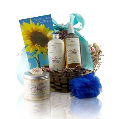 Castle Baths - Friendship Gift Basket with Handmade Natural Luxury Sweet Dreams Soothing Vanilla Lavender Aromatherapy Bath and Spa Products for The Soul