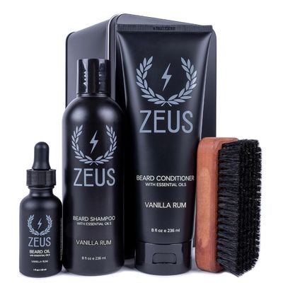 ZEUS Deluxe Mens Beard Care Gift Set Luxury Holiday Grooming Kit with Wash, Oil & Brush, Perfect Present for Husband, Dad or Boyfriend (Vanilla Rum)
