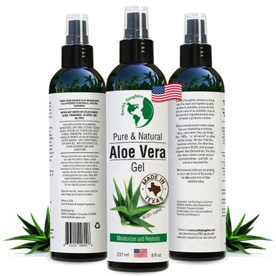 Earths Daughter Organic Aloe Vera Gel from Fresh Cut 100% Pure Organic Aloe leaves  Fast Absorbing for Face, Skin, Hair & Body  Vegan, Unscented, Natural - 8 Oz USA Made