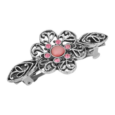 1928 Jewelry Rose Pink Crystal Flower Bar 2.50 Inch Hair Barrette Clip For Women, (1 Pcs)