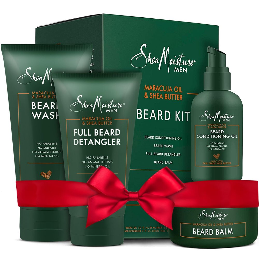 SheaMoisture Beard Kit for Men Beard Wash, Conditioning Beard Oil, Full Beard Detangler + Beard Balm with Shea Butter & Maracuja Oil, Gifts for Men (4 Piece Set)